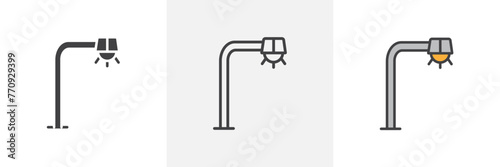 Urban Road Streetlight and Lighting Icons. Public Illumination and Safety Symbols.