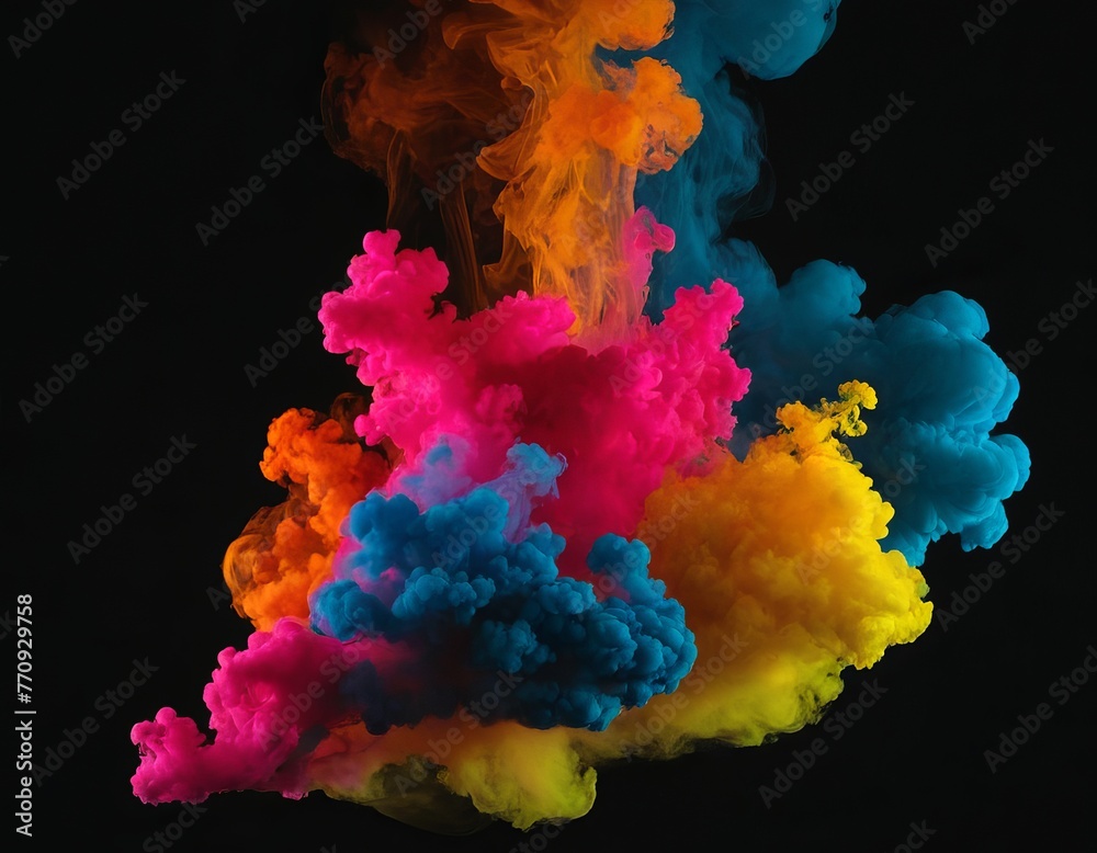 Brightly colored smoke, clouds of a bomb explosion on a black background