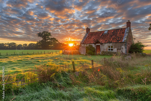 sunset in the village