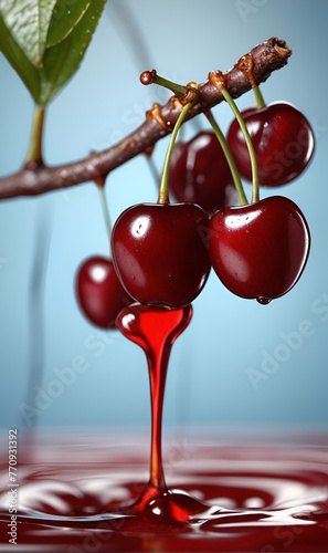 cherry juice, splashes of cherry juice and ripe cherry fruit, drops