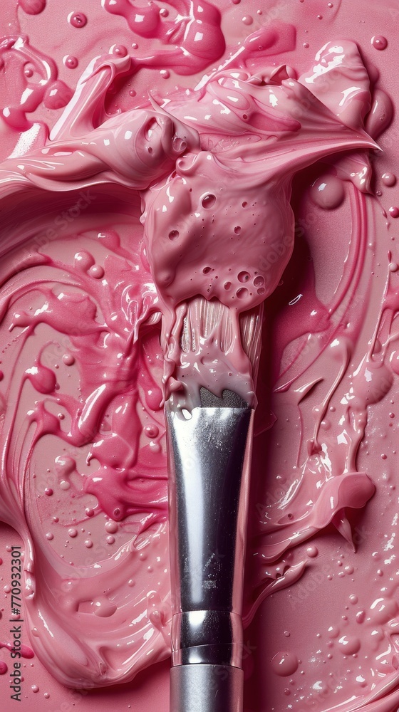 Close Up of a Paintbrush With Pink Paint Close Up of a Paintbrush With Pink Paint