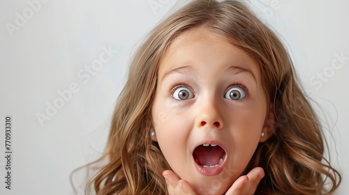 a little surprised girl face on white background