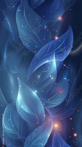 Blue Background With Leaves and Stars