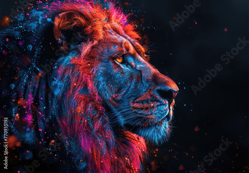 Lion in the night. Created with Ai