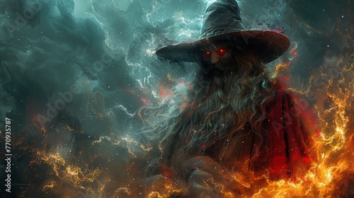 Wizard Confronts Fire Sky