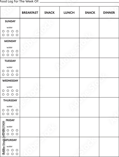 Food log or journal. Simple daily, and weekly meal planner. Diet plan. Printable planner template. 