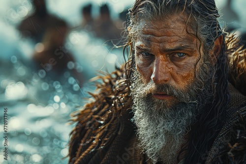 Bearded Man Standing in Water