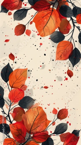 Bright Orange and Blue Leaves on White Background