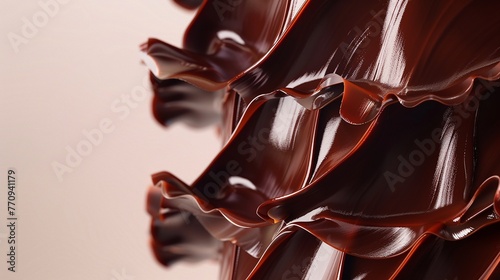 Delightful chocolate ribbons delicately draping down the sides of a cake, against a transparent background, evoking a sense of pure indulgence and decadence.