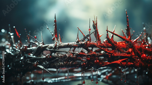 Crown of thorns of Jesus Christ with drops of blood