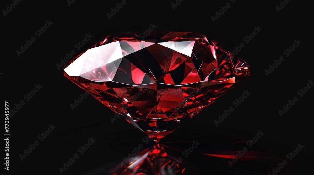 Close up single red diamond jewelry isolated black background. AI generated image