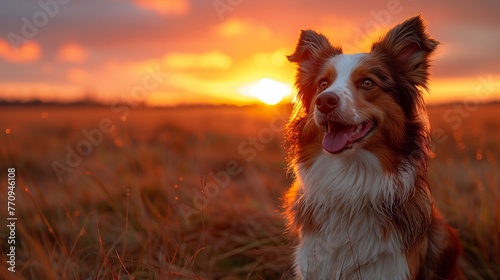 A dog in a field against the sunset © Nataliia