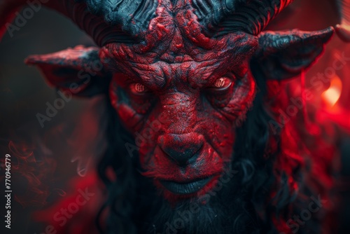 Fiery Red Demon With Horns and Long Hair photo
