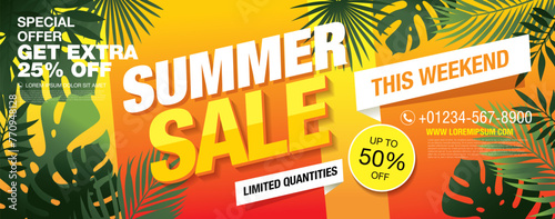 summer sale banner layout design, vector illustration