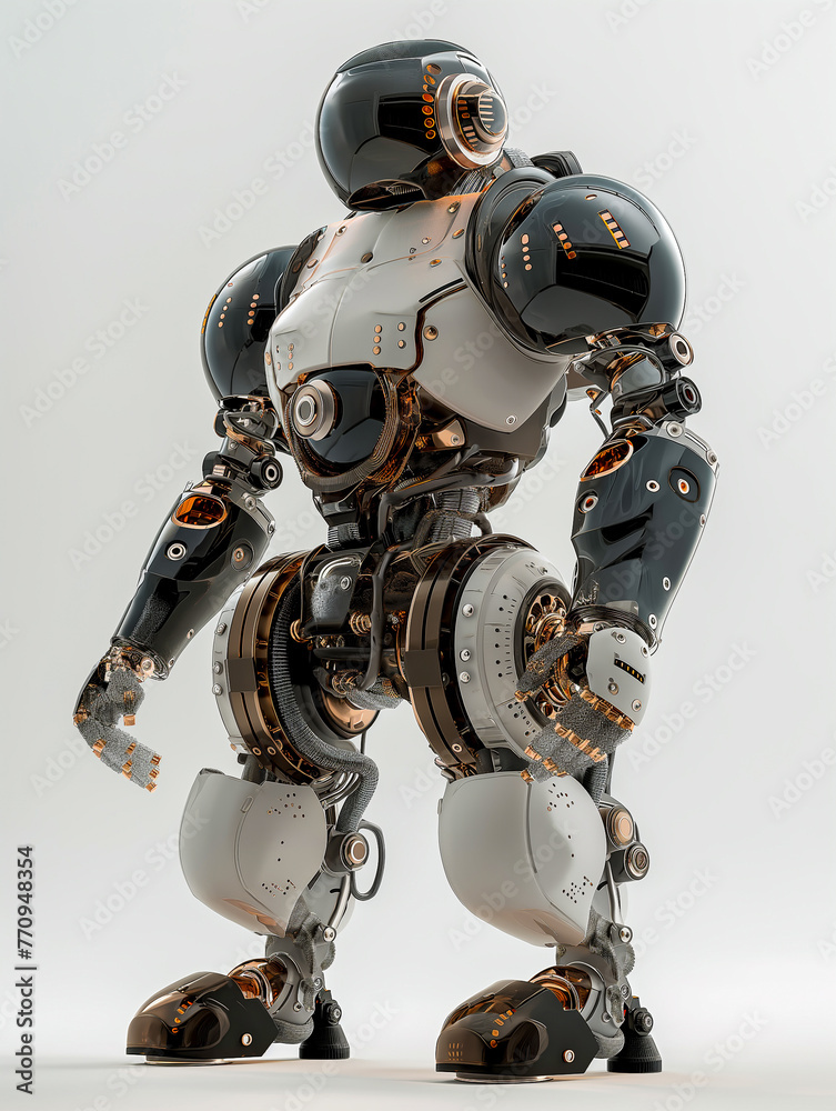 mechanical futuristic robot made of blue and silver materials in modern conceptual design, transparent plastic, emphasis on the elements in the joints, futuristic, on a white background 
