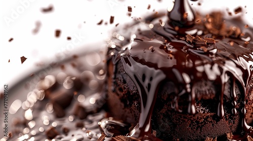 Irresistible chocolate pouring down from a cake's top, captured in HD clarity against a transparent background, promising a blissful indulgence for chocolate lovers.