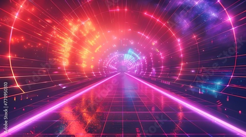 Neon Tunnel with Futuristic Color Concept, To provide a striking and visually interesting image for use in a variety of contexts, such as