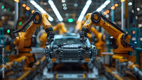 Robotic Arms in Automated Factory Assembly Line for Efficient Manufacturing Process © Thanaphon