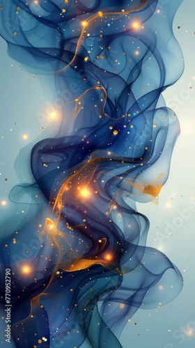 Abstract Painting With Gold and Blue Colors