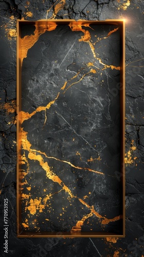 Black and Gold Marble Background With Gold Frame