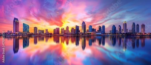 San Diego, California wide most panoramic iconic city skyline - Generative AI