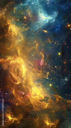 Explosive waves of cosmic energy. Abstract colored background.