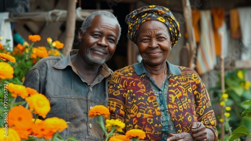 Man and Woman Standing in Field of Flowers
