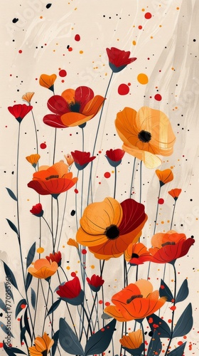 Colorful Floral Background With Red, Yellow, and Blue Flowers