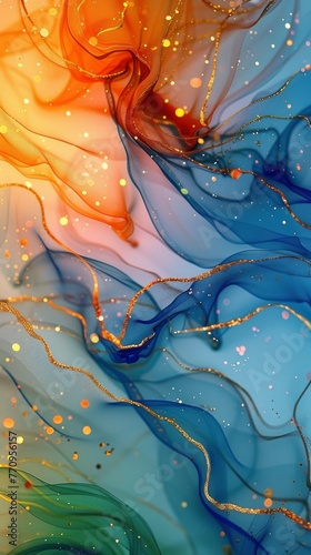 Abstract Painting With Gold and Blue Colors