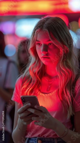 Woman Looking at Glowing Cell Phone