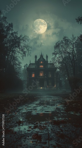 Creepy House Under Full Moon