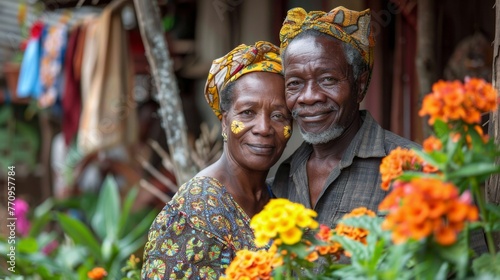 Man and Woman Standing in Field of Flowers