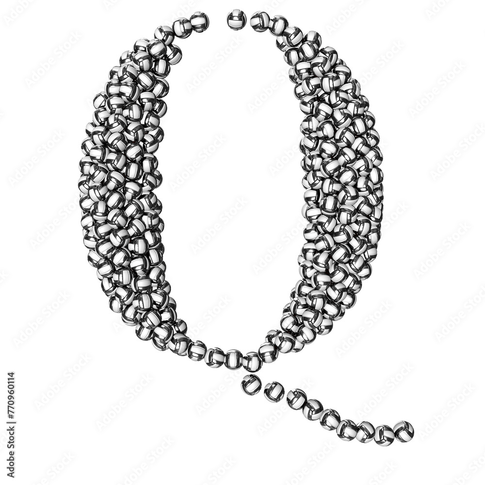 Symbol made of black volleyballs. letter q Symbol made of black volleyballs. letter q