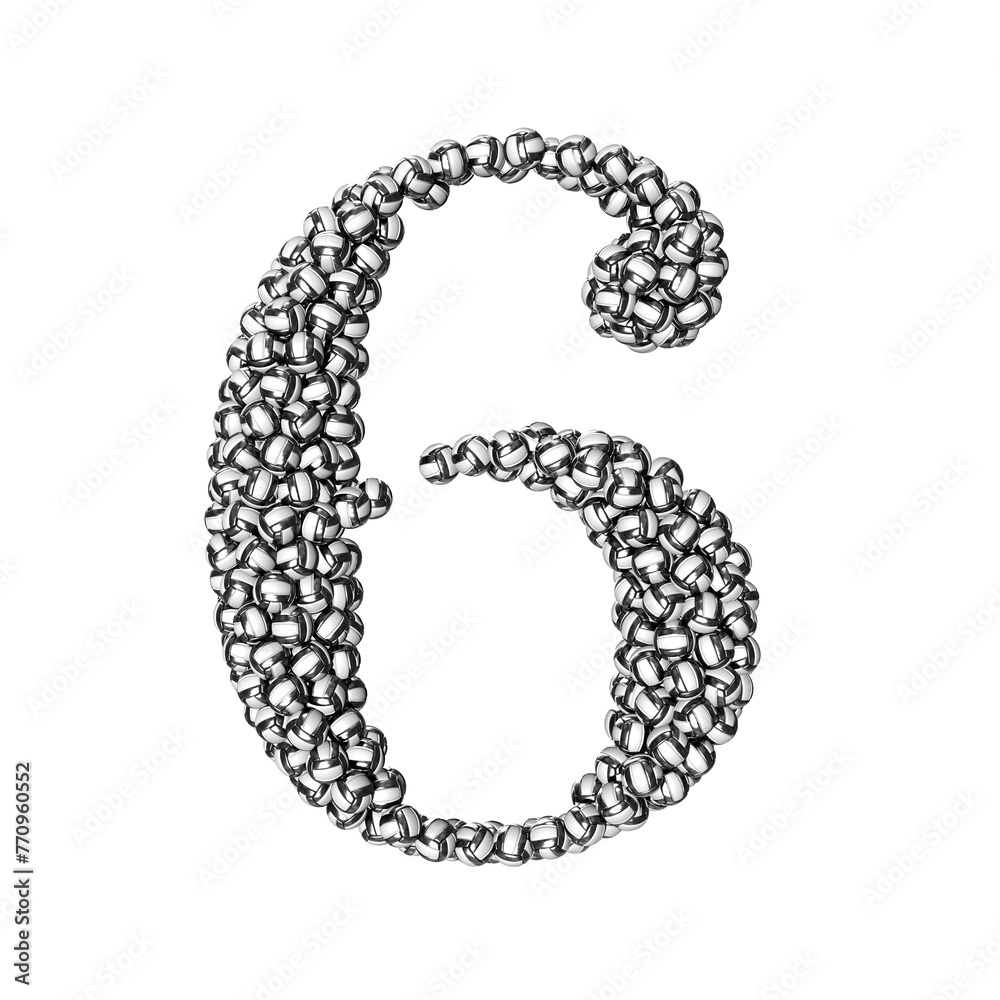Symbol made of black volleyballs. number 6