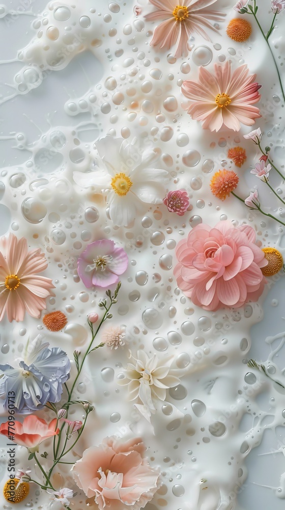 foam with flowers background. foam with flowers background.