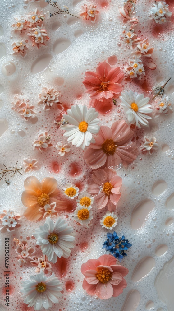 foam with flowers background. foam with flowers background.