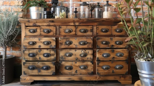 Apothecary wood chest with drawers, 30 drawers, vintage look