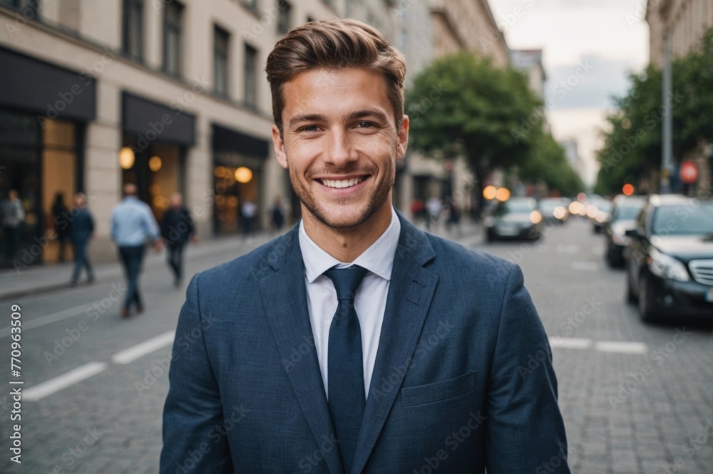 Portrait of smiling young businessman in the city