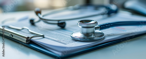 a stethoscope sitting on top of paper and notebook in 98ef4aa3-5ebe-4b4d-b079-f9317a9ee45d 0 photo