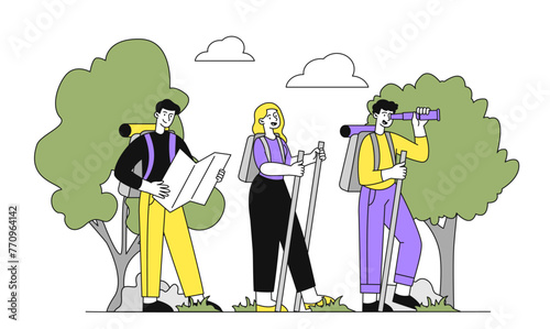 People hiking vector doodle