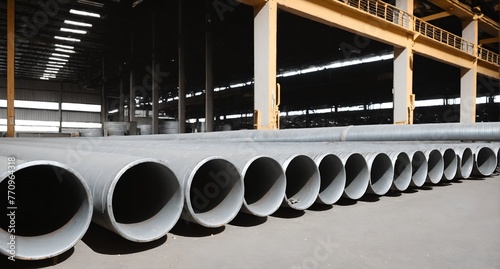 Steel pipe or aluminum and chrome stainless pipes in stack in warehouse
