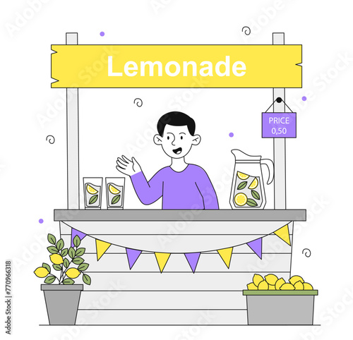 Boy with lemonade vector linear