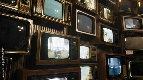 smaller retro vintage television screens on wall