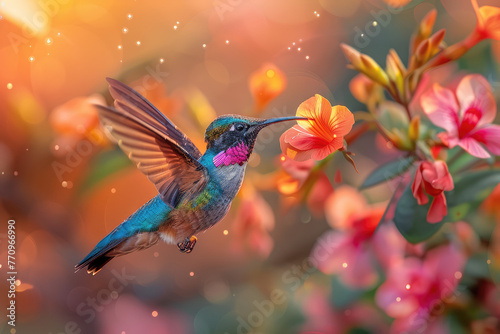 Hummingbird and flower. Created with Ai