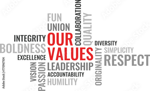 Our Values word cloud concept with white background