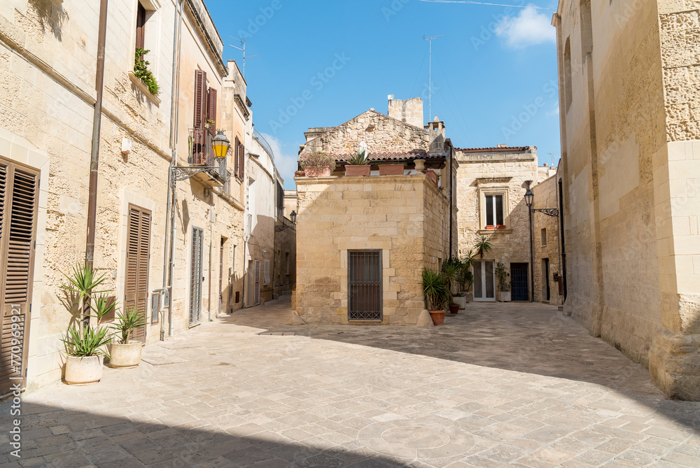 Street in the historic center of Lecce, urban center of Salento in Puglia, Italy