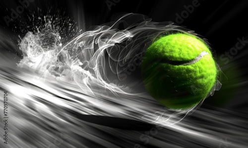 Tennis ball in motion with creative elements and motion blur