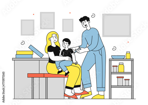 Pediatrician vaccinating vector doodle