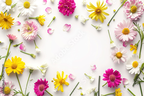 A colorful bouquet of flowers with a white background. The flowers are arranged in a circle, with some of them overlapping each other. © FranciscoJavier