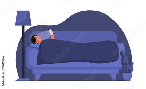 Man with phone at night vector